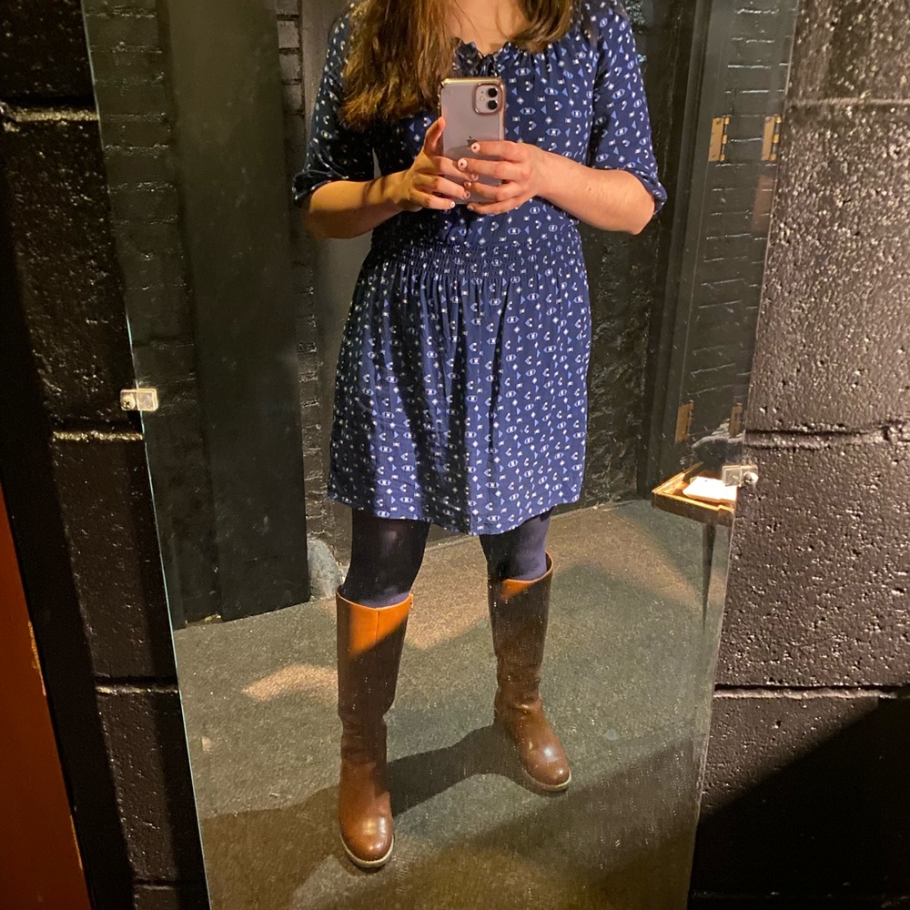 Navy Blue Patterned Dress - Picture 2 of 4